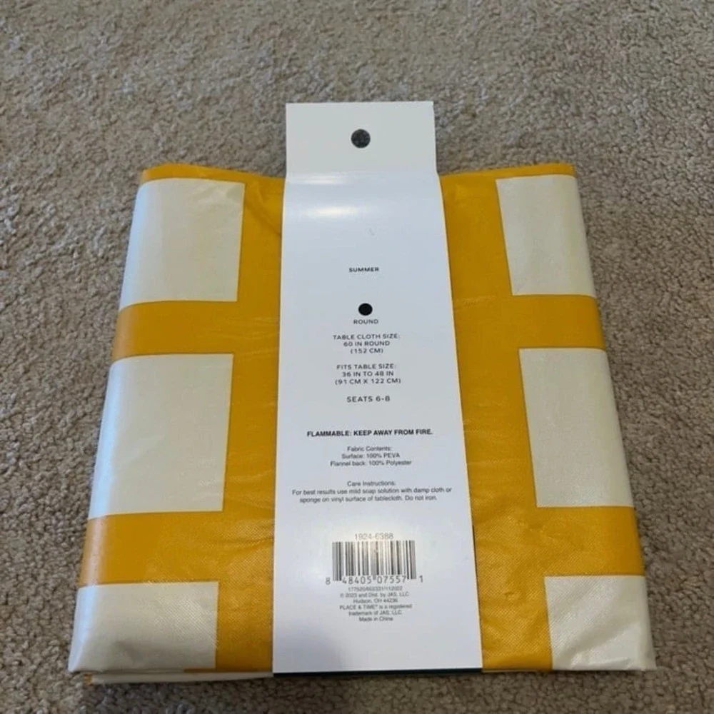 New place & time Great outdoor vinyl‎ tablecloth round yellow plaid  60